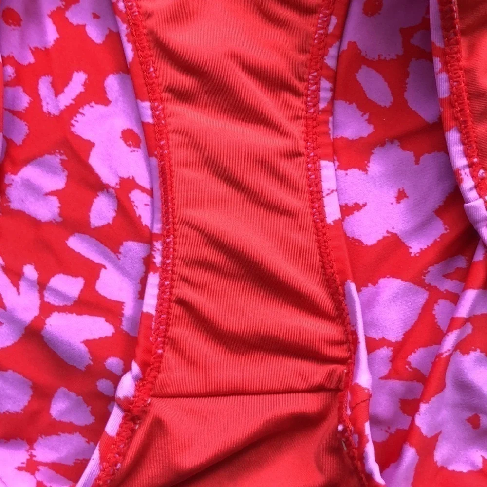 NEW - ISLANDER - Red & Lavender Floral High Rise Waist Bikini Bottom - Size XS